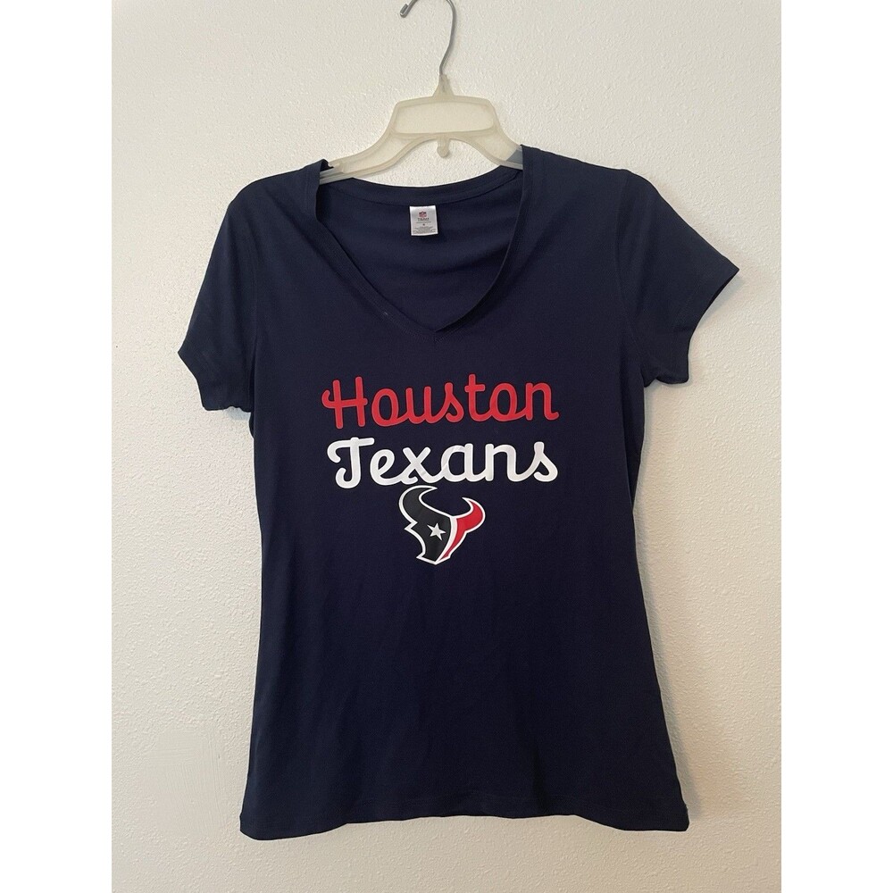 Houston Texans Women's Short Sleeve Shirt V Neck Large NFL Team Apparel BLUE Sm